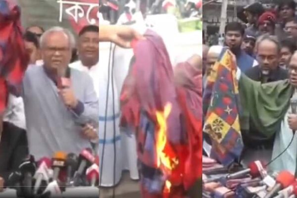 bangladesh senior mnp leader ruhul kabir rizvi set a indian jaipur made bedsheet into fire as protest against india
