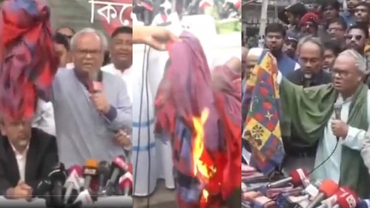 bangladesh senior mnp leader ruhul kabir rizvi set a indian jaipur made bedsheet into fire as protest against india