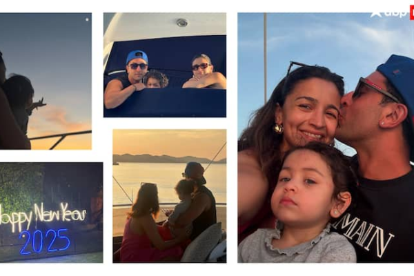 new year 2025 ranbir kapoor kisses alia bhatt raha kapoor points to moon neetu kapoor riddhima kapoor poses