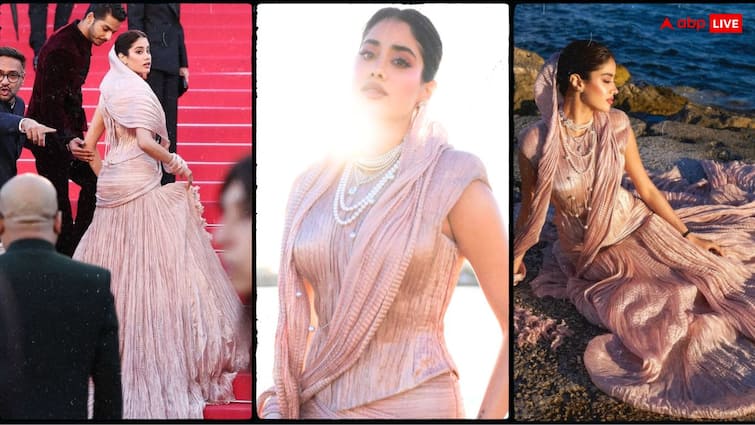 Cannes 2025 janhvi kapoor debut with channelling her mother Sridevi with the look photos viral