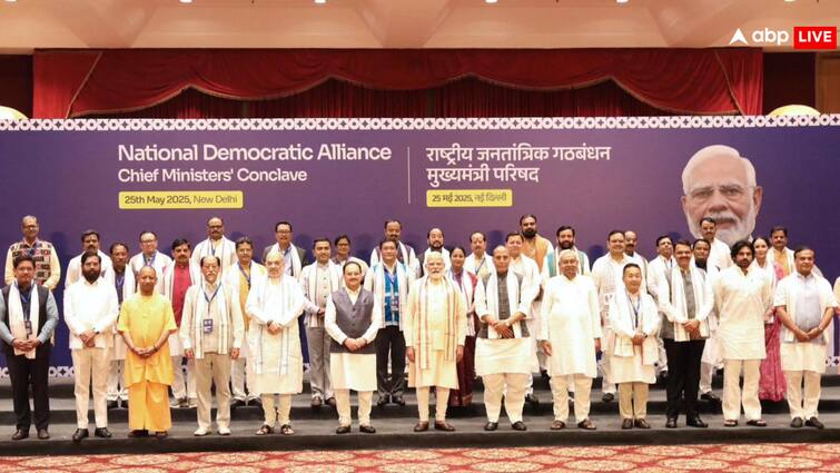 NDA CM Conclave help today pm modi eknath shinde jp nadda rajnath singh amit shah operation sindoor caste census